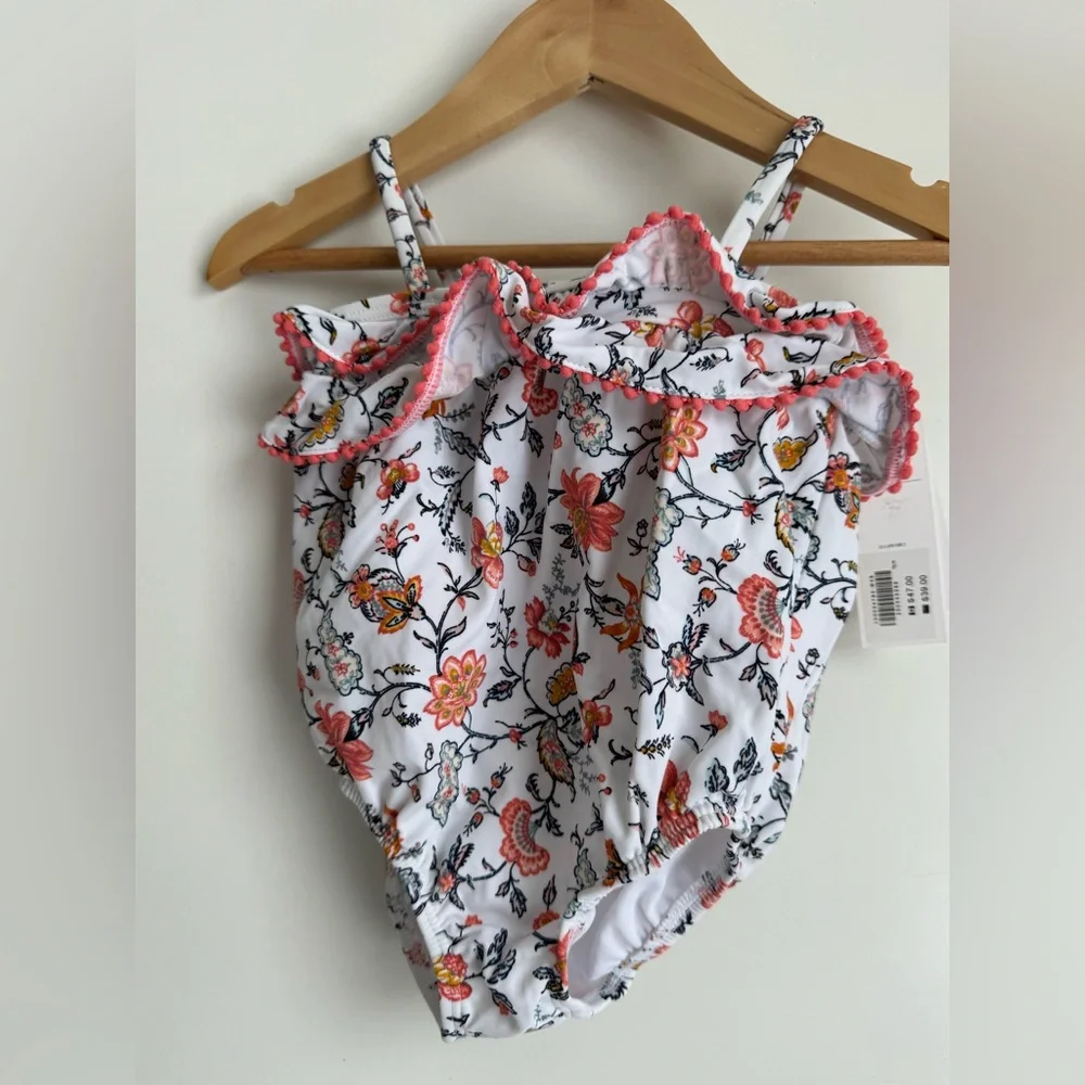Janie‎ and Jack white floral one-piece swimsuit 18-24 months NEW Girls Baby UPF